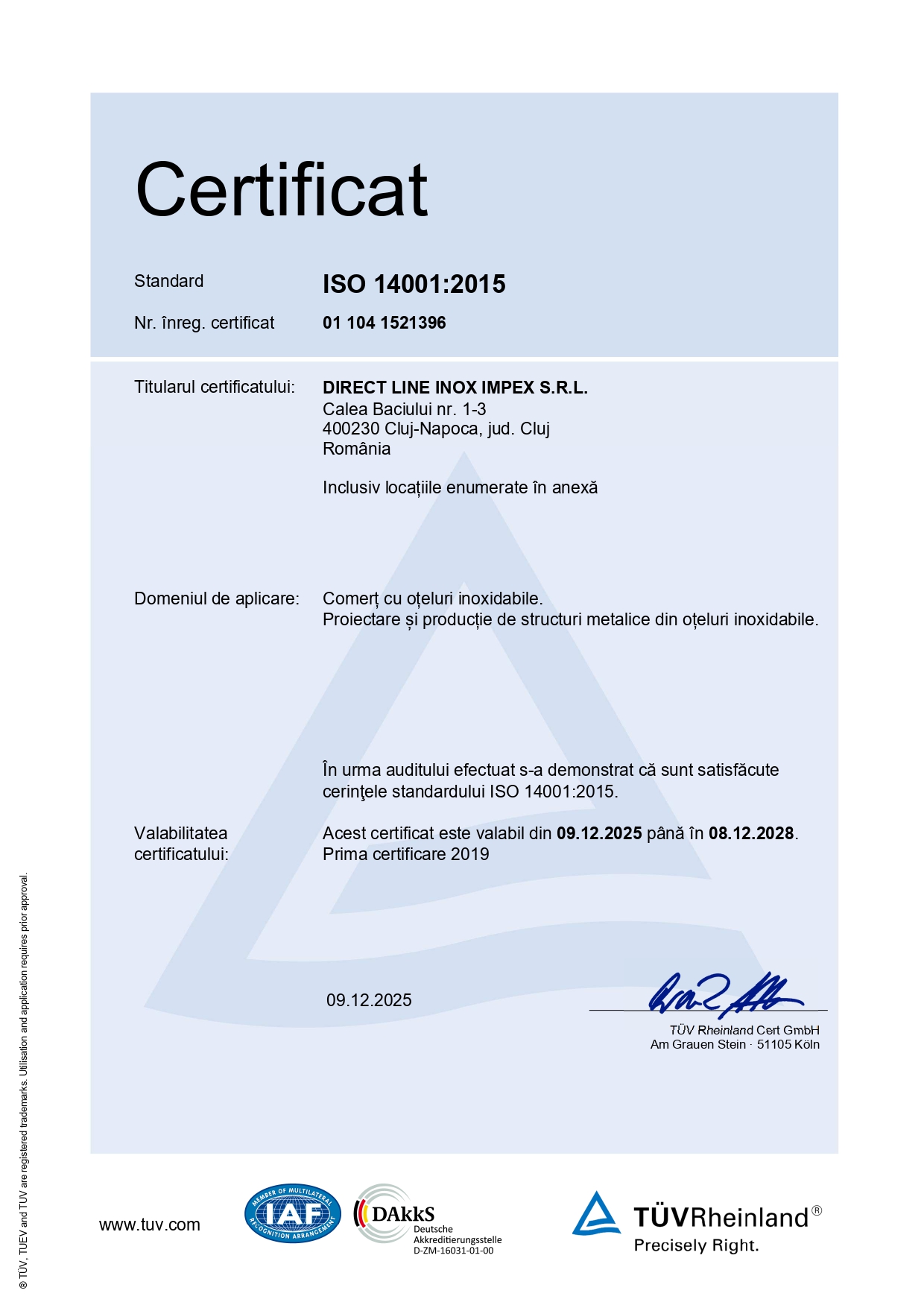 Certificare ISO 14001
